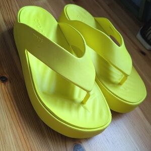 CROCS Bright Yellow Platform Flip Flips